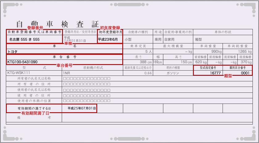 車検証サンプル